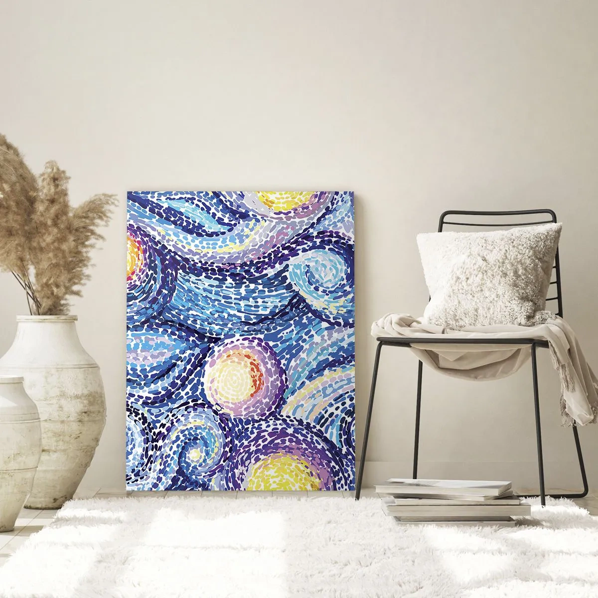 Obraz na szkle - Abstrakcyjna interpretacja Gwiaździstej Nocy w intensywnych kolorach - 50x70cm - Z obrazu van Gogha - Nowoczesna dekoracja ścienna do salonu, kuchni i sypialni ARTTOR