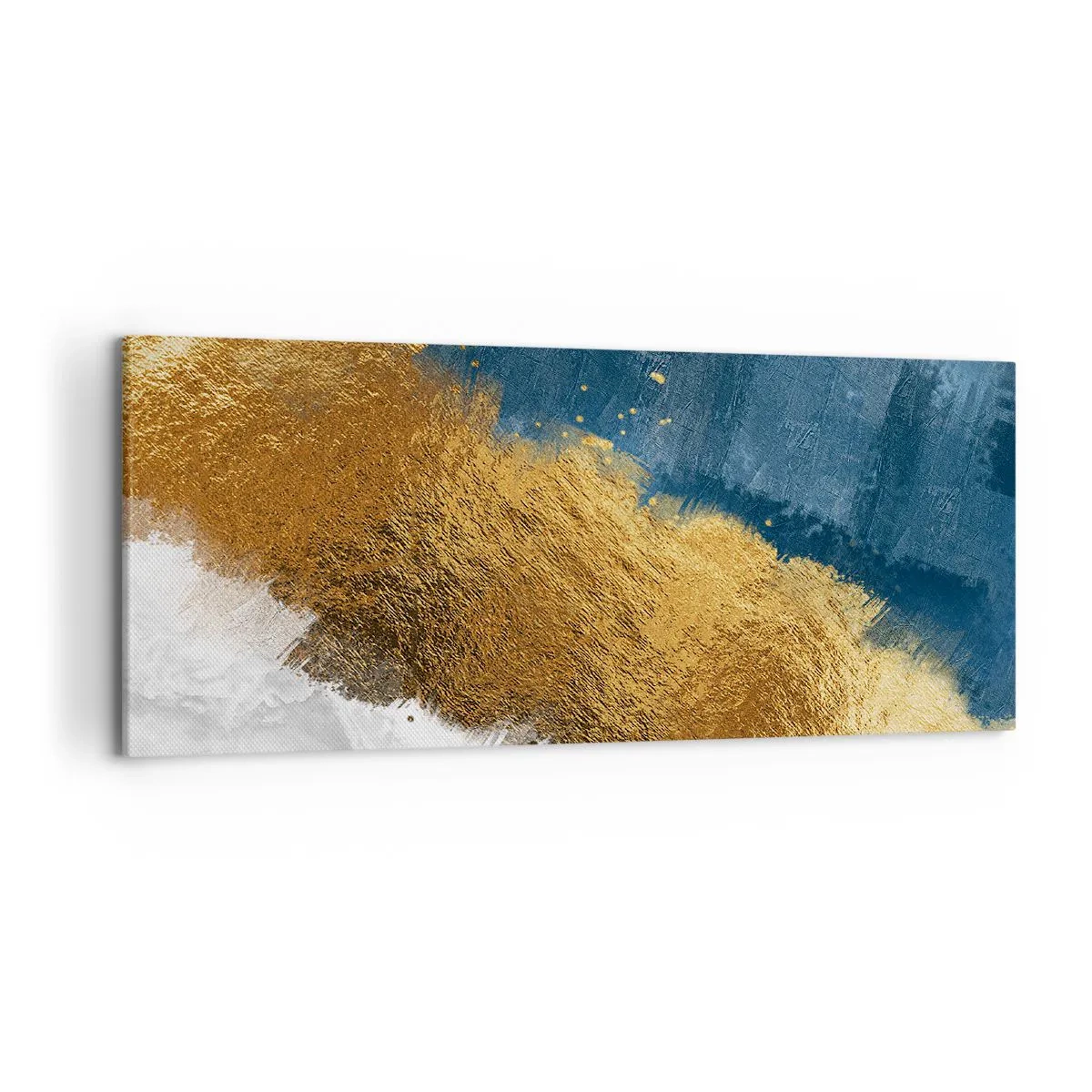 Obraz na płótnie - Abstrakcyjna kompozycja w odcieniach złota, błękitu i bieli - 120x50cm - Barwy lata - Nowoczesna dekoracja ścienna do salonu i sypialni ARTTOR