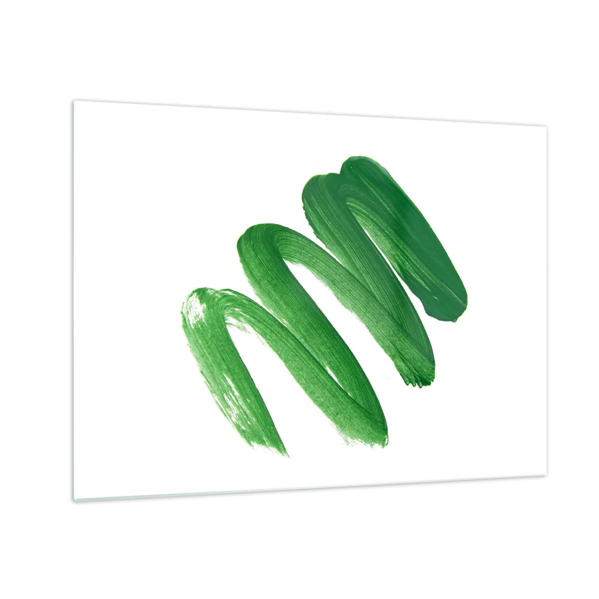 Obraz na szkle - Dynamiczny zielony pociągnięcie pędzla na białym tle - 70x50cm - Zielony żart - Nowoczesna dekoracja ścienna do salonu i sypialni ARTTOR