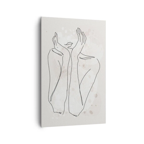 Obraz na płótnie - Linia konturowa przedstawiająca kobiece dłonie na jasnym tle - 80x120cm - Rozmarzona chwila - Nowoczesna dekoracja ścienna do salonu i sypialni ARTTOR