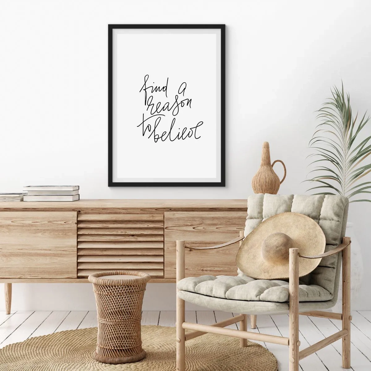 Plakat w czarnej ramie - Cytat Find a reason to believe w minimalistycznym stylu - 50x70cm - To możliwe - Nowoczesna dekoracja ścienna do salonu i sypialni ARTTOR