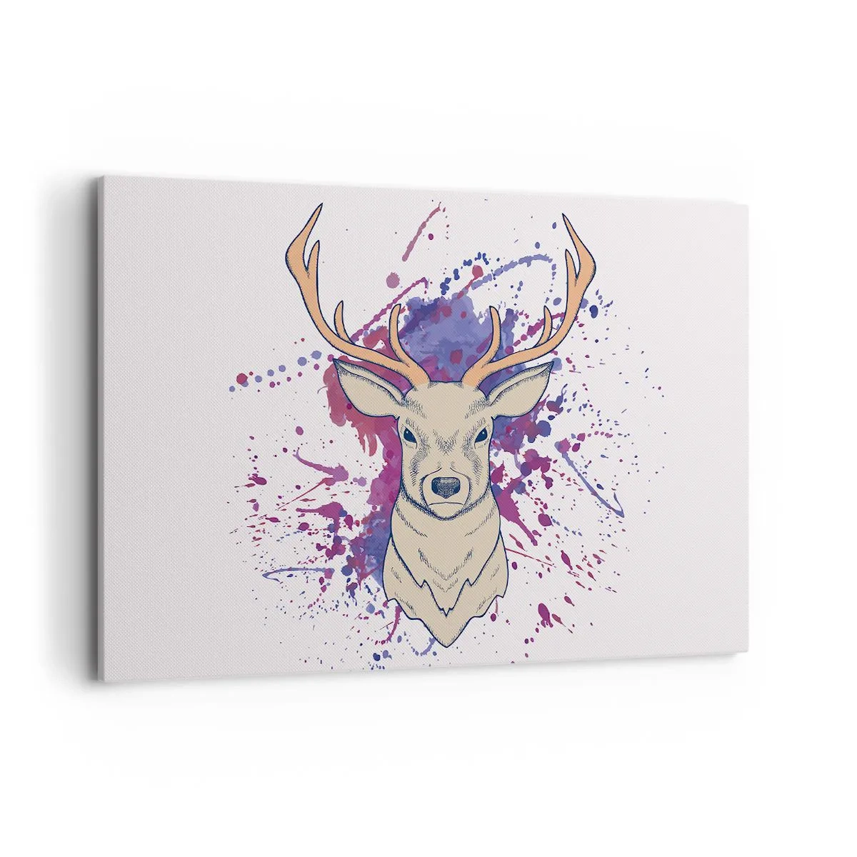 Obraz na płótnie - Portret jelenia z abstrakcyjnymi plamami w tle - 120x80cm - Odwaga i równowaga - Nowoczesna dekoracja ścienna do salonu, kuchni i sypialni ARTTOR