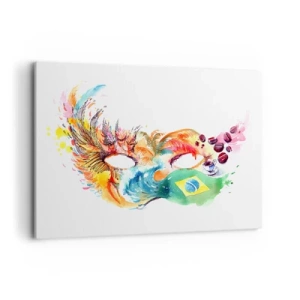 Obraz na płótnie - Kolorowa akwarelowa maska inspirowana Brazylią - 120x80cm - Brazylia wita sambą - Nowoczesna dekoracja ścienna do salonu, kuchni i sypialni ARTTOR
