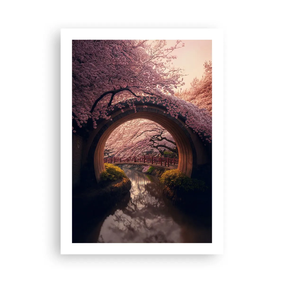 Plakat - Romantyczny most wśród kwitnących wiśni - 50x70cm - Japońska wiosna - Nowoczesna dekoracja ścienna do salonu, kuchni i sypialni ARTTOR