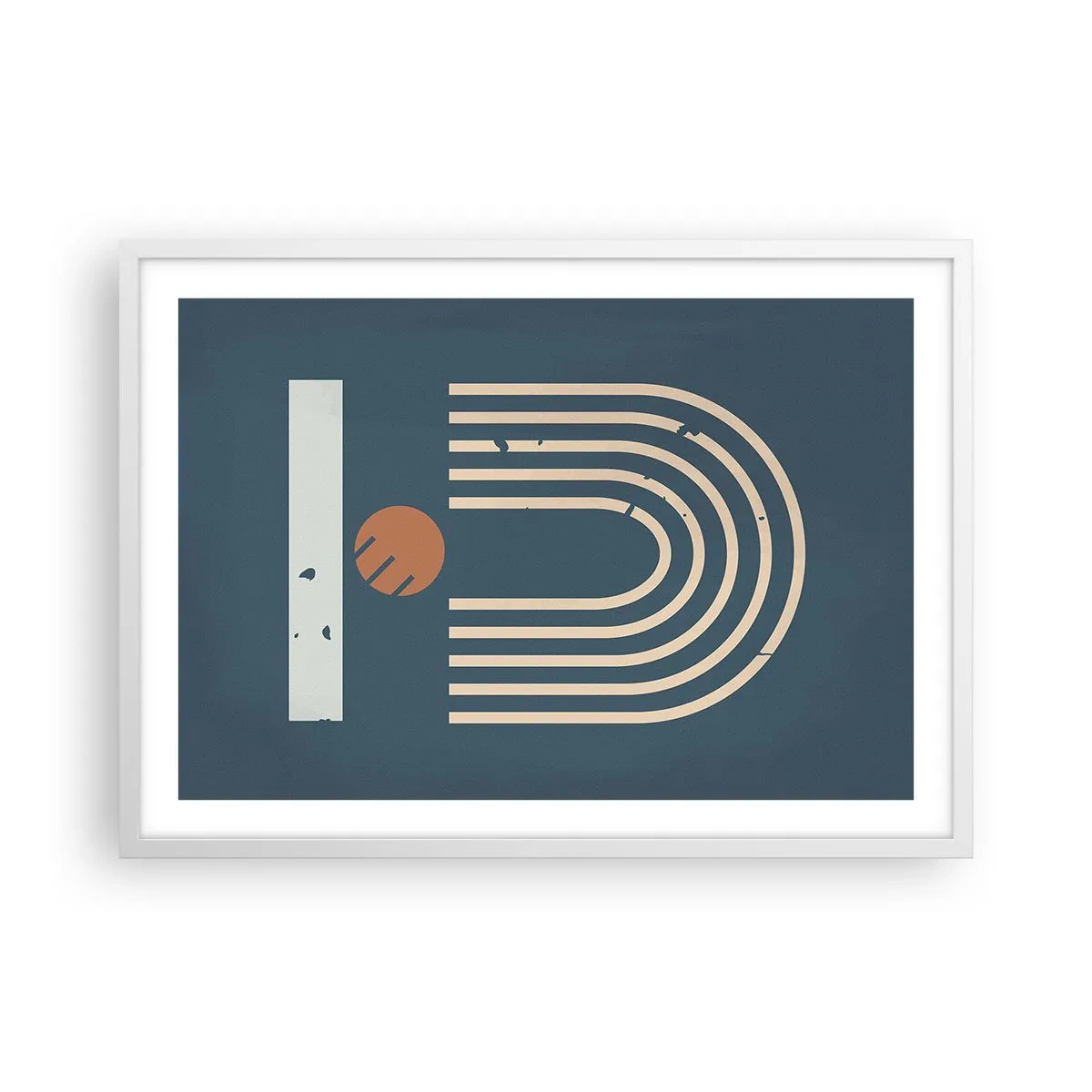 Plakat w białej ramie - Geometria na granacie - 70x50 cm