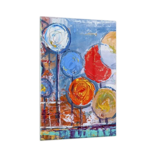 Obraz na szkle - Kolorowe abstrakcyjne drzewa na niebieskim tle - 80x120cm - Cuda na kiju - Nowoczesna dekoracja ścienna do salonu i sypialni ARTTOR