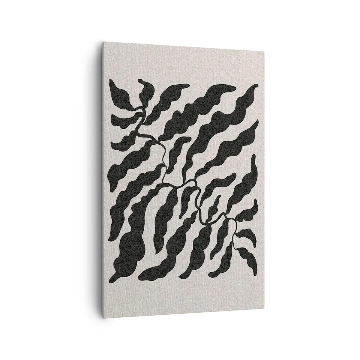 Obraz na płótnie - Gałązki z liśćmi w czerni na jasnym tle - 80x120cm - Natura kwadratu - Nowoczesna dekoracja ścienna do salonu i sypialni ARTTOR