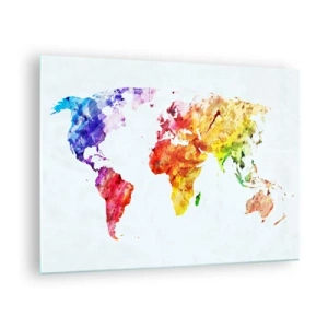 Obraz na szkle - Akwarelowa mapa świata w jasnych kolorach - 70x50cm - Wszystkie barwy świata - Nowoczesna dekoracja ścienna do salonu i sypialni ARTTOR
