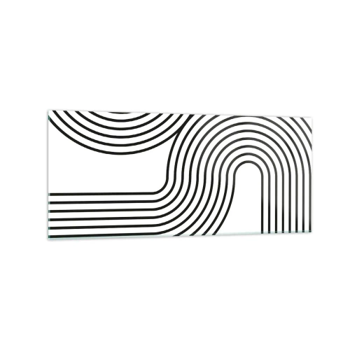 Obraz na szkle - Abstrakcyjny obraz z czarnymi liniami tworzącymi geometryczne wzory na białym tle - 120x50cm - Na zakręcie - Nowoczesna dekoracja ścienna do salonu i sypialni ARTTOR