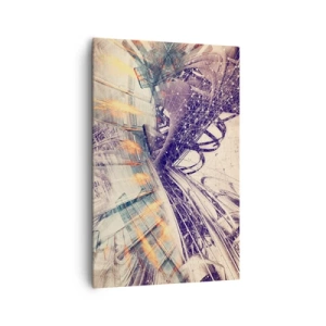 Obraz na płótnie - Dynamiczna abstrakcja w odcieniach beżu i fioletu - 80x120cm - W wielkim pędzie - Nowoczesna dekoracja ścienna do salonu i sypialni ARTTOR