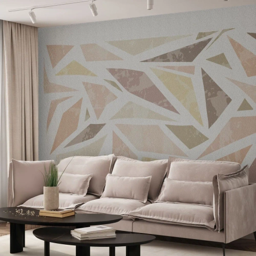 Fototapeta Premium Sand - Geometryczna mozaika w pastelowych odcieniach - 100x70cm - Kompozycja witrażowa - Nowoczesna dekoracja ścienna do salonu, kuchni i sypialni ARTTOR