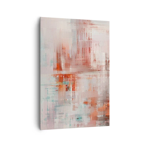 Obraz na płótnie - Abstrakcyjna kompozycja z odcieniami czerwieni i pastelowych barw - 70x100cm - Zamglone. Ale różowe - Nowoczesna dekoracja ścienna do salonu i sypialni ARTTOR