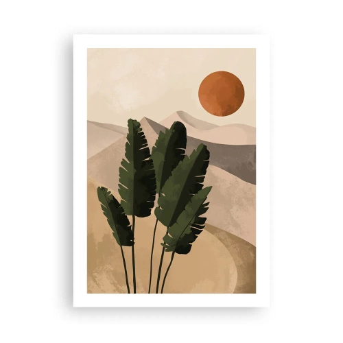 Plakat - Rośliny w pustynnej scenerii z zachodzącym słońcem, abstrakcyjny krajobraz - 50x70cm - Triumf życia - Nowoczesna dekoracja ścienna do salonu, kuchni i sypialni ARTTOR