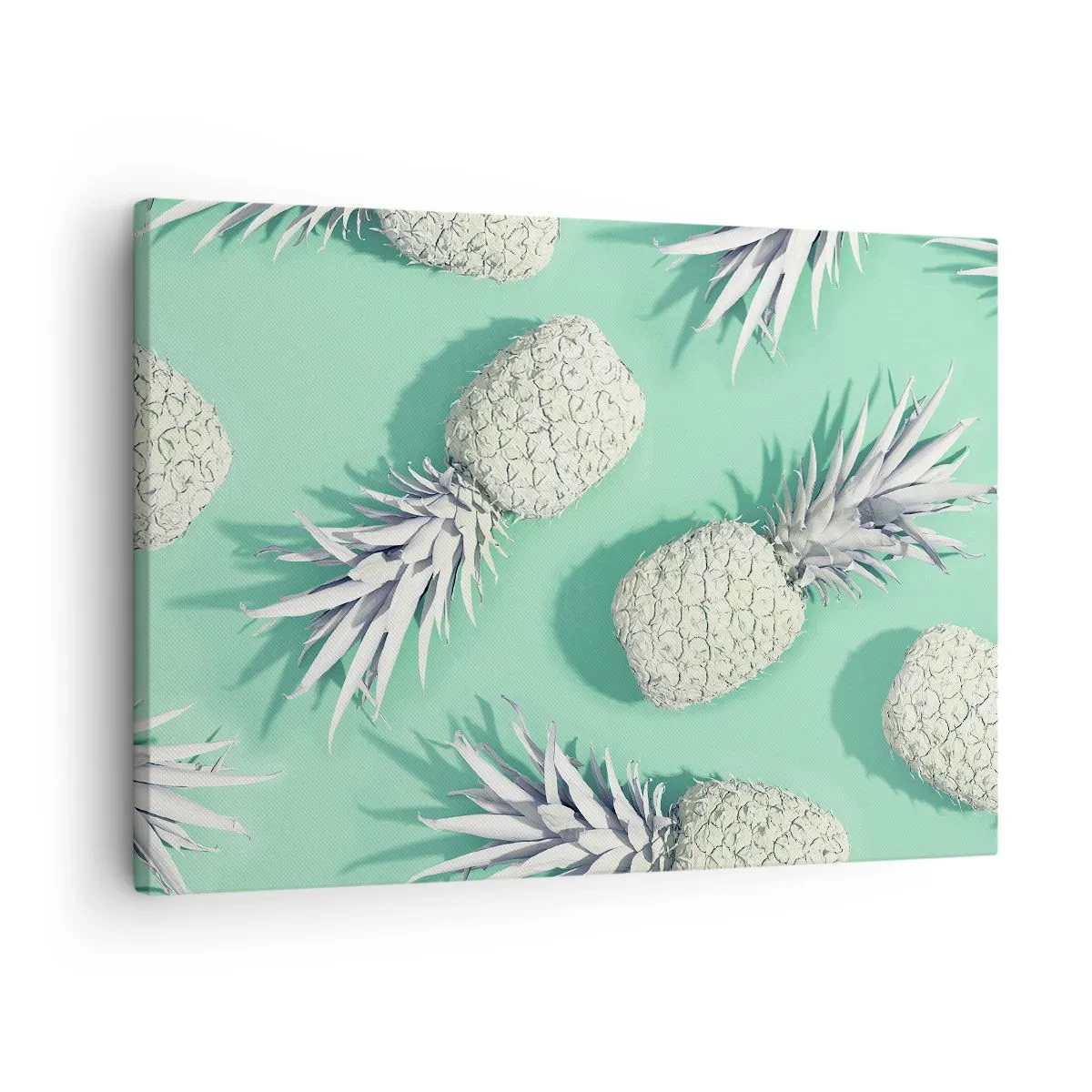 Obraz na płótnie - Białe ananasy na pastelowym tle w stylu minimalistycznym - 70x50cm - świetnie komponują się z miętą - Nowoczesna dekoracja ścienna do salonu i sypialni ARTTOR