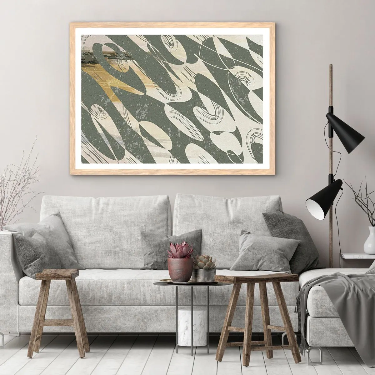 Plakat w ramie jasny dąb - Abstrakcja zrytmizowana - 91x61 cm