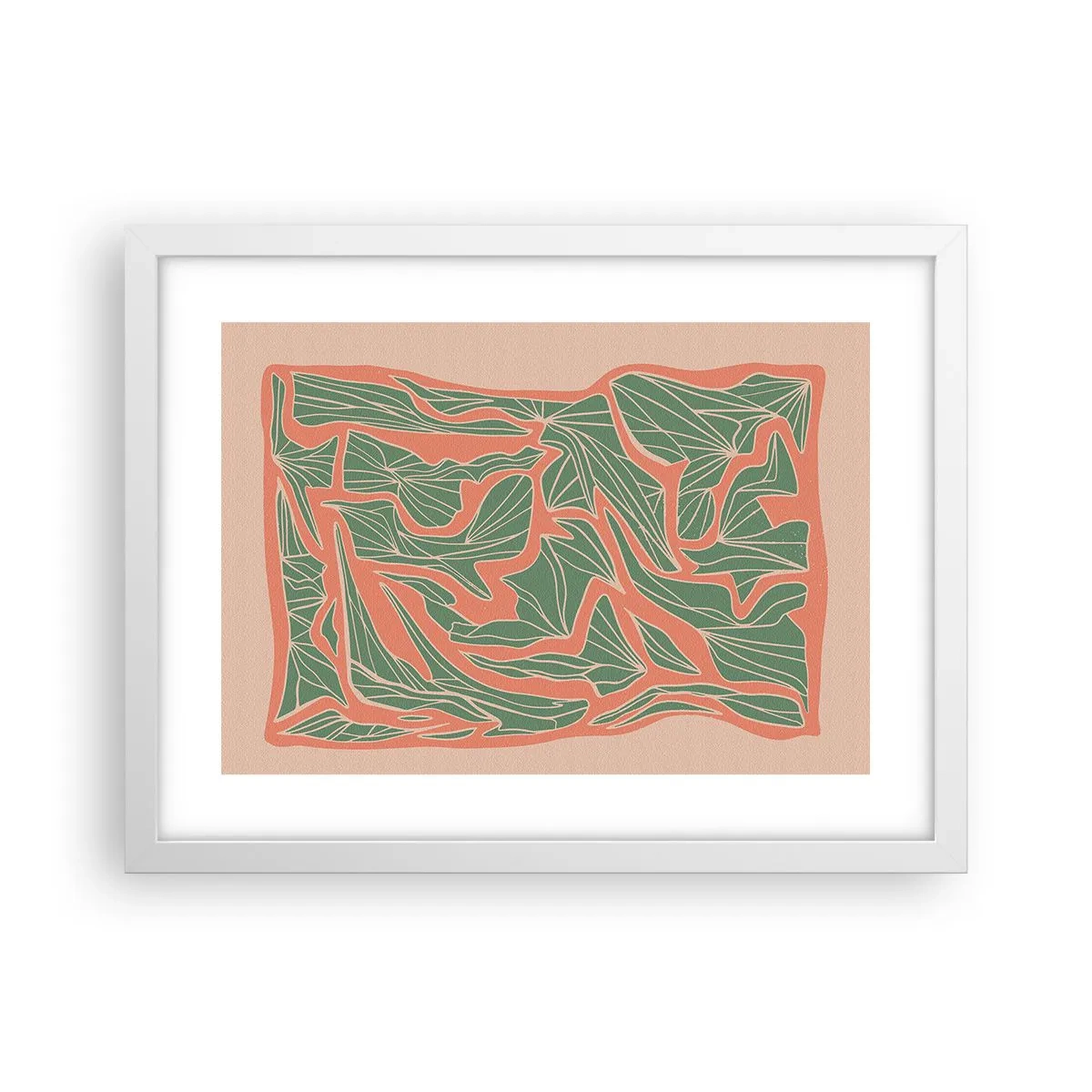 Plakat w białej ramie - Zmagania koralu i zieleni - 40x30 cm