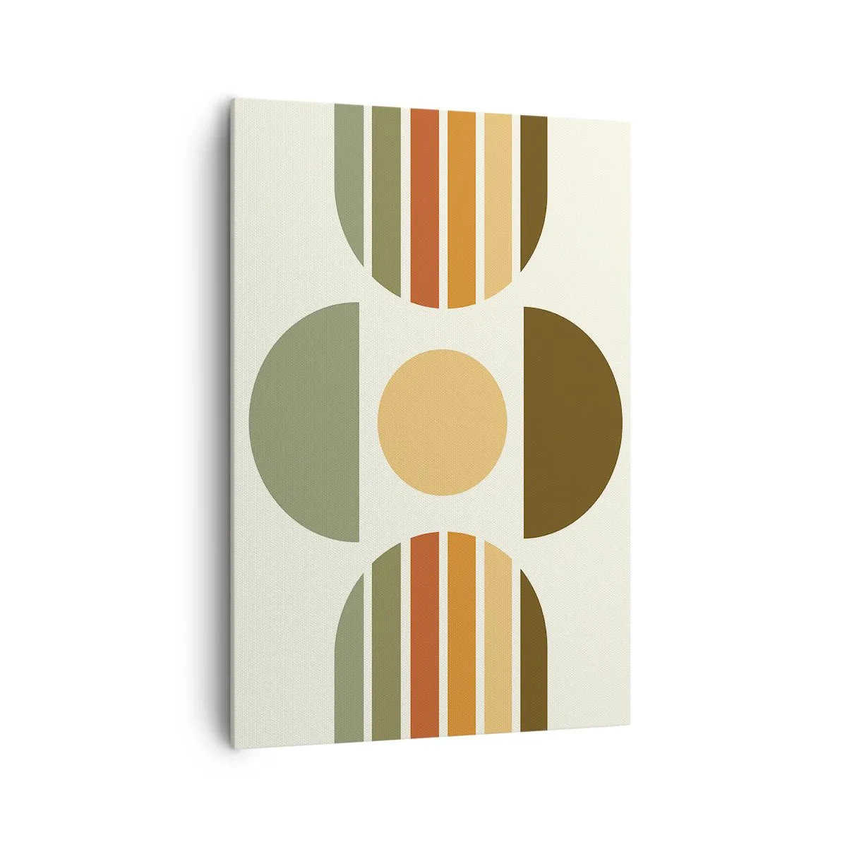 Obraz na płótnie - Geometryczna kompozycja z półokręgami i paskami w odcieniach ziemi - 70x100cm - W kolorach ziemi - Nowoczesna dekoracja ścienna do salonu i sypialni ARTTOR