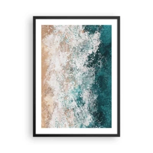Plakat w czarnej ramie - Abstrakcyjna fala morska w odcieniach turkusu i beżu - 50x70cm - Morskie opowieści - Nowoczesna dekoracja ścienna do salonu i sypialni ARTTOR