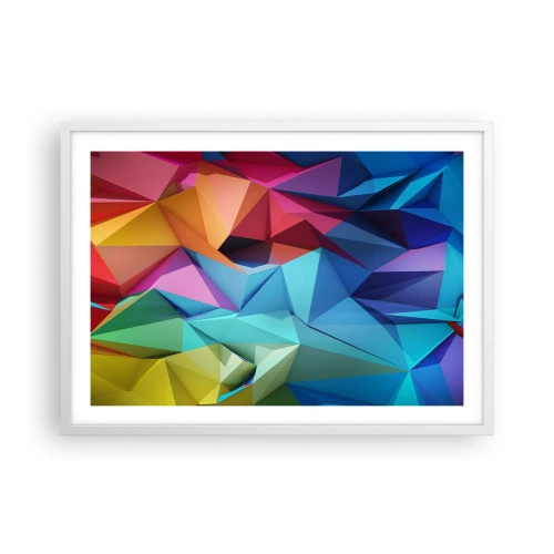Plakat w białej ramie - Tęczowe origami - 70x50 cm
