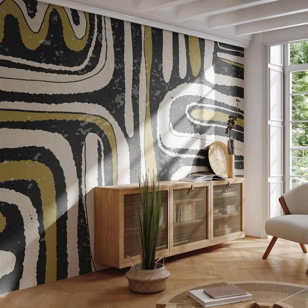 Fototapeta Samoprzylepna Deluxe Sticker - Kompozycja: trakty i zaułki - Postarzany, Abstrakcja, Sztuka - 350x256 cm