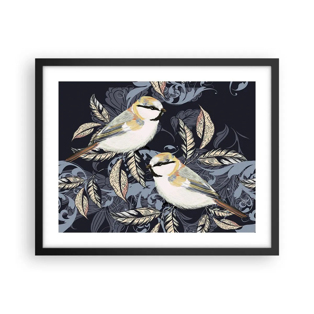 Plakat w czarnej ramie - Żółto-błękitny trel - 50x40 cm