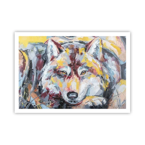 Plakat - Artystyczny portret wilka w intensywnych kolorach - 100x70cm - Spokój wśród bliskich - Nowoczesna dekoracja ścienna do salonu i sypialni ARTTOR