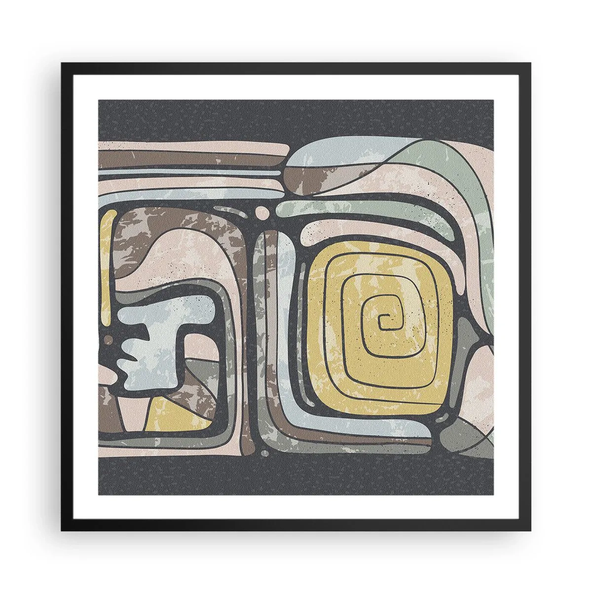 Plakat w czarnej ramie - Abstrakcja w duchu prekolumbijskim - 60x60 cm