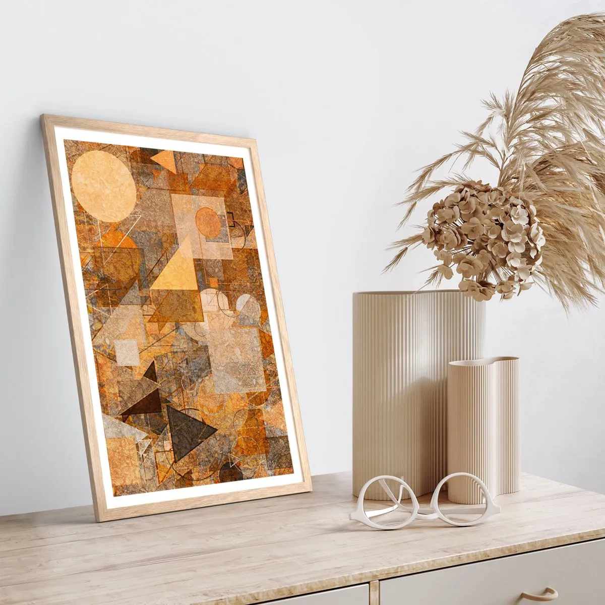 Plakat w ramie jasny dąb - Kubistyczne studium brązu - 70x100 cm