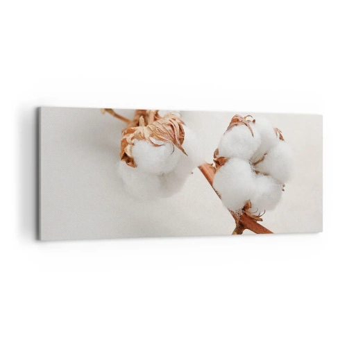 Obraz na płótnie - Gałązka bawełny na subtelnym tle - 120x50cm - Tylko tulić - Nowoczesna dekoracja ścienna do salonu i sypialni ARTTOR