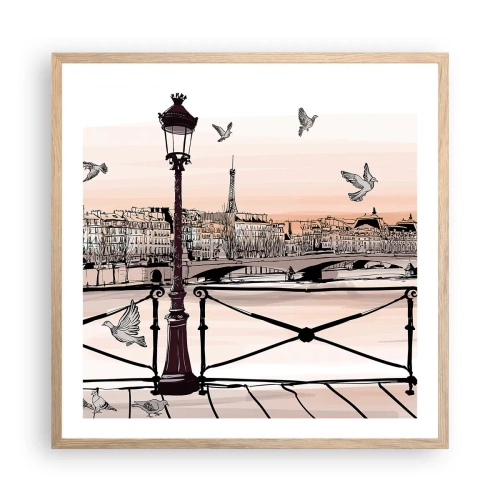 Plakat w ramie jasny dąb - Nad dachami Paryża - 60x60 cm