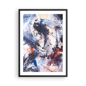 Plakat w czarnej ramie - Abstrakcyjna kompozycja w odcieniach niebieskiego i pomarańczowego - 50x70cm - Szalony taniec abstrakcji - Nowoczesna dekoracja ścienna do salonu i sypialni ARTTOR