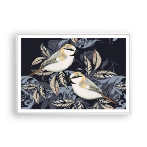 Plakat w białej ramie - Żółto-błękitny trel - 100x70 cm