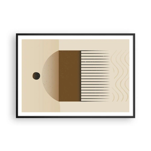 Plakat w czarnej ramie - Abstrakcyjna kompozycja geometryczna w beżach i brązach - 100x70cm - Różne stany - Nowoczesna dekoracja ścienna do salonu i sypialni ARTTOR
