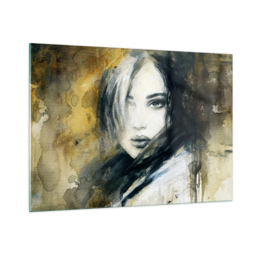 Obraz na szkle - Portret kobiety w akwarelowym stylu - 100x70cm - bardziej niewinna czy zmysłowa? - Nowoczesna dekoracja ścienna do salonu, kuchni i sypialni ARTTOR