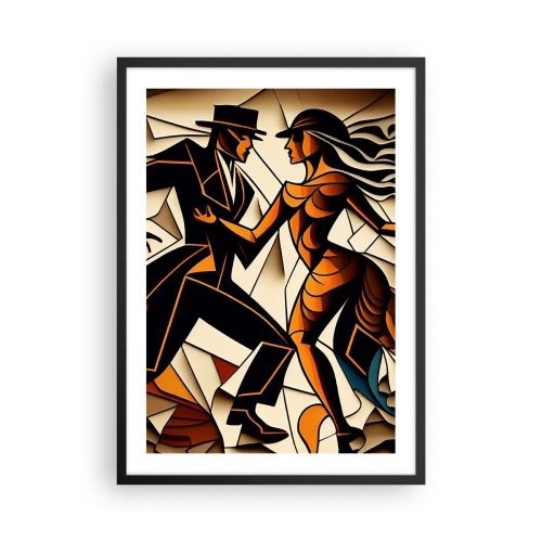 Plakat w czarnej ramie - Dynamiczna para tańcząca tango w stylu kubistycznym - 50x70cm - Taniec pasji i namiętności - Nowoczesna dekoracja ścienna do salonu i sypialni ARTTOR