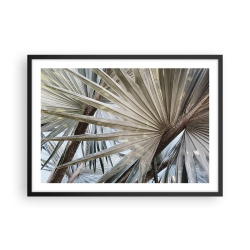 Plakat w czarnej ramie - Liście palmowe w naturalnych odcieniach zieleni na zbliżeniu - 70x50cm - Wachlarze w tropikach - Nowoczesna dekoracja ścienna do salonu i sypialni ARTTOR