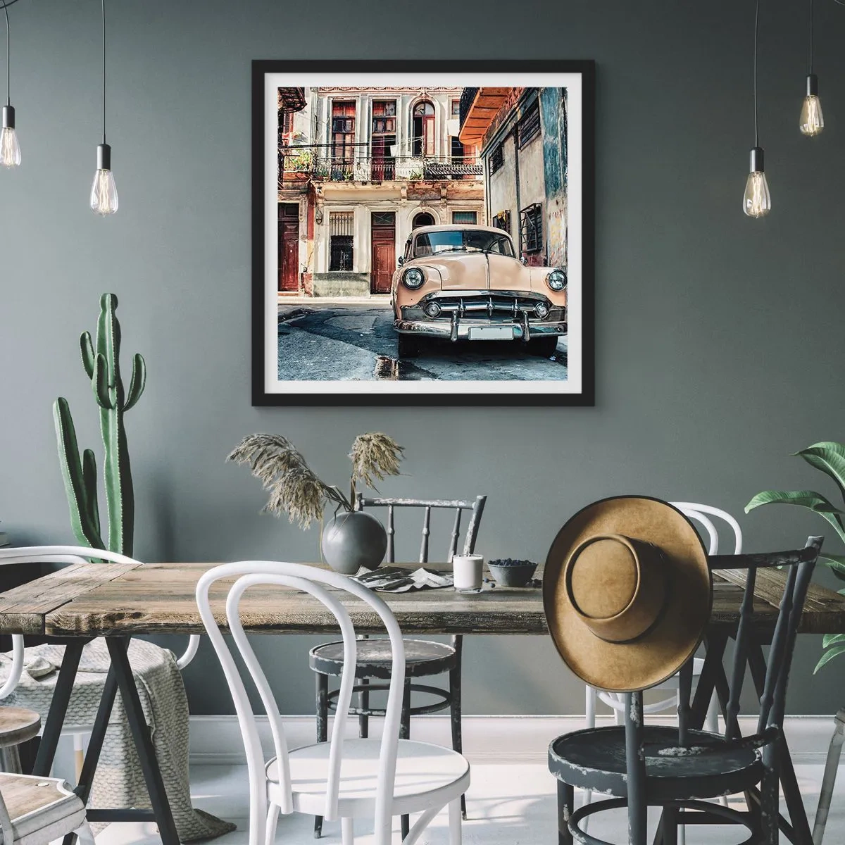 Plakat w czarnej ramie - Sjesta w Hawanie - 60x60 cm