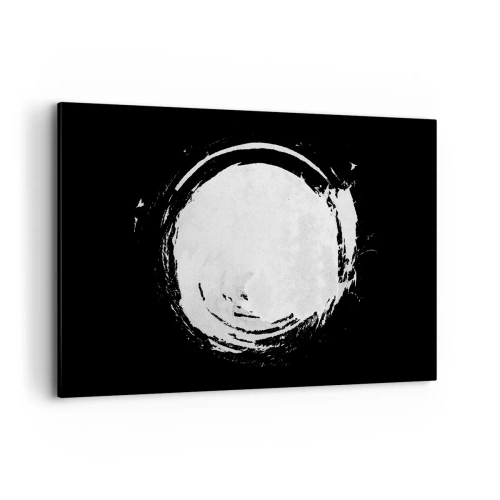 Obraz na płótnie - Biały okrąg na czarnym tle w minimalistycznym stylu - 120x80cm - Dobre wyjście - Nowoczesna dekoracja ścienna do salonu, kuchni i sypialni ARTTOR