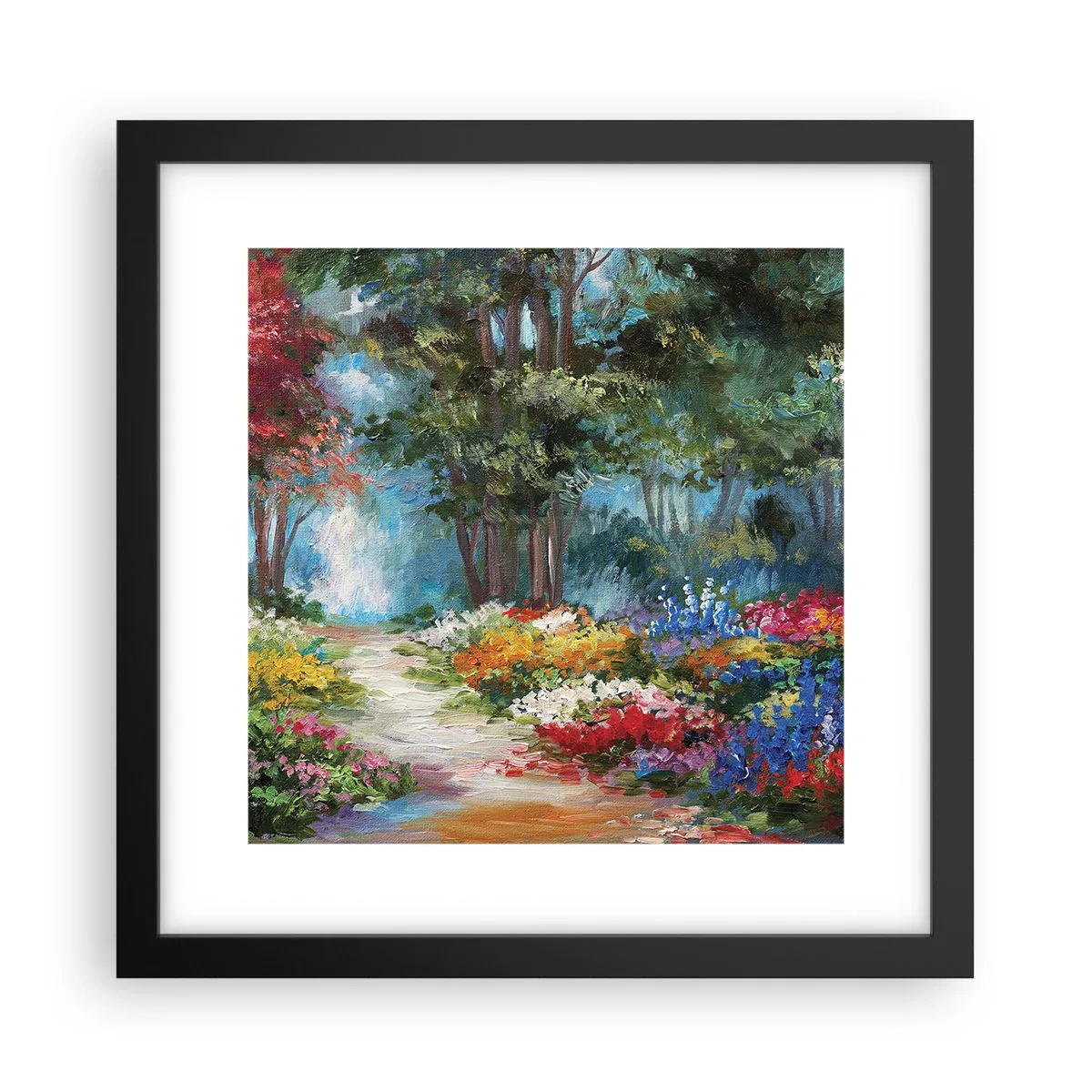 Plakat w czarnej ramie - Leśny ogród, kwietny las - 30x30 cm