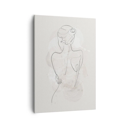 Obraz na płótnie - Minimalistyczny szkic kobiecej sylwetki na jasnym tle - 50x70cm - Jak czuły instrument - Nowoczesna dekoracja ścienna do salonu, kuchni i sypialni ARTTOR