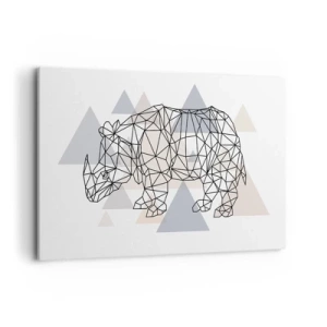 Obraz na płótnie - Geometryczny nosorożec na tle delikatnych trójkątów - 120x80cm - Struktura siły - Nowoczesna dekoracja ścienna do salonu, kuchni i sypialni ARTTOR