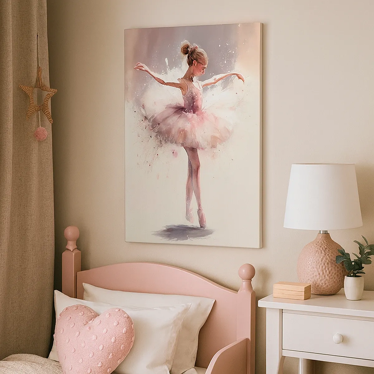 Obraz na płótnie - Baletnica w różowej sukience wirująca w tańcu - 50x70cm - Jak młody ptak - Nowoczesna dekoracja ścienna do salonu, kuchni i sypialni ARTTOR