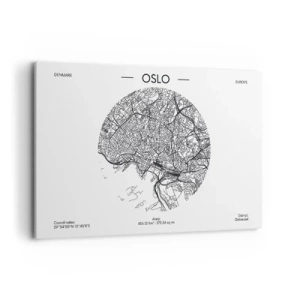 Obraz na płótnie - Mapa Oslo w minimalistycznym, czarno-białym stylu - 120x80cm - Anatomia Oslo - Nowoczesna dekoracja ścienna do salonu, kuchni i sypialni ARTTOR