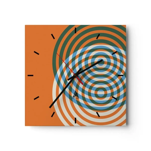 Zegar ścienny - Koncentryczne okręgi na pomarańczowym tle - 30x30cm - Abstrakcyjna wariacja kolista - Nowoczesna dekoracja ścienna do salonu i sypialni ARTTOR