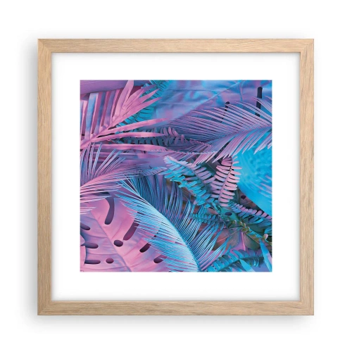 Plakat w ramie jasny dąb - Tropiki w różu i błękicie - 30x30 cm