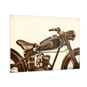 Obraz na szkle - Stylowy motocykl retro w odcieniach sepii na jasnym tle - 100x70cm - Tęsknota za klasyką - Nowoczesna dekoracja ścienna do salonu, kuchni i sypialni ARTTOR