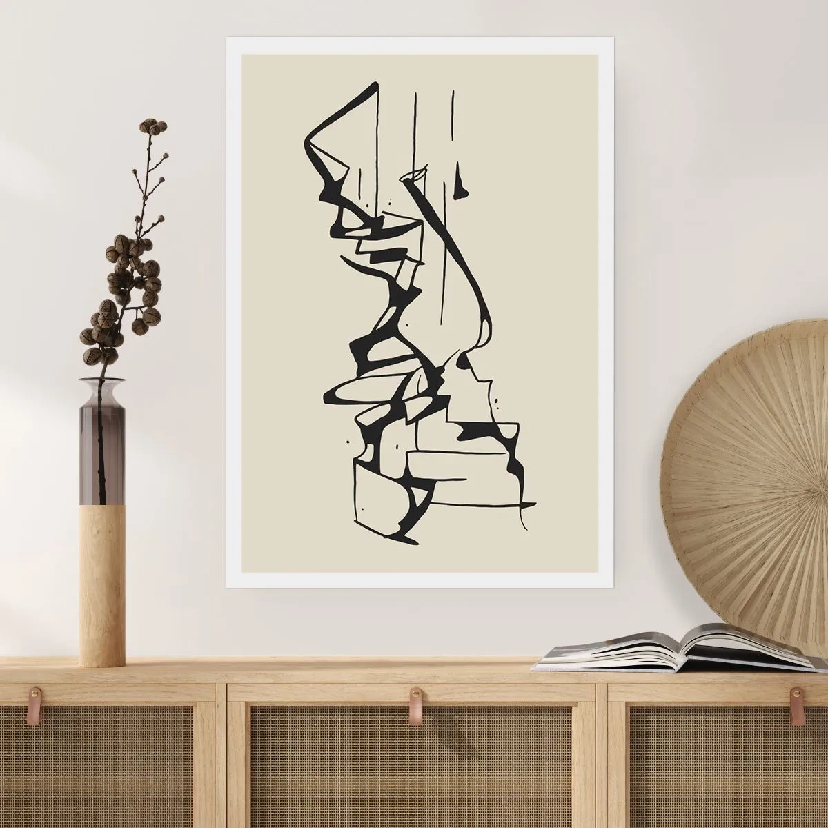 Plakat - Abstrakcyjna czarno-biała kompozycja linii i kształtów - 50x70cm - Być może pejzaż - Nowoczesna dekoracja ścienna do salonu, kuchni i sypialni ARTTOR