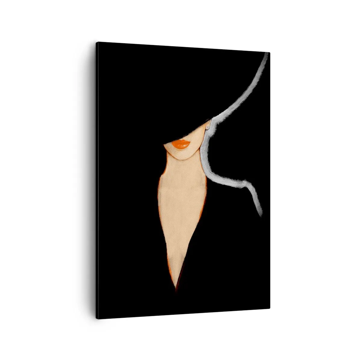 Obraz na płótnie - Portret kobiety w kapeluszu na czarnym tle - 50x70cm - Elegancja i styl - Nowoczesna dekoracja ścienna do salonu, kuchni i sypialni ARTTOR