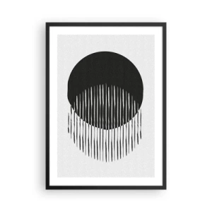 Plakat w czarnej ramie - Abstrakcyjna kompozycja czarnego koła i pionowych linii - 50x70cm - Jego alter ego - Nowoczesna dekoracja ścienna do salonu i sypialni ARTTOR