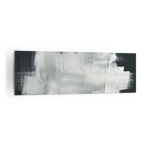 Obraz na płótnie - Białe abstrakcyjne pociągnięcia na ciemnym tle - 160x50cm - Utkane z pionu i poziomu - Nowoczesna dekoracja ścienna do salonu i sypialni ARTTOR
